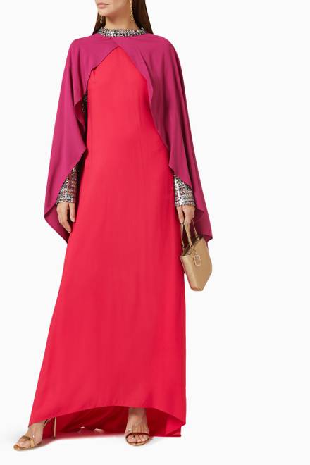 hover state of Kiara Colourblock Sequin Cape Maxi Dress 