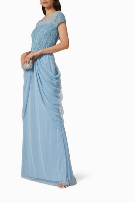 hover state of Crystal Embellished Gown in Tulle Mesh