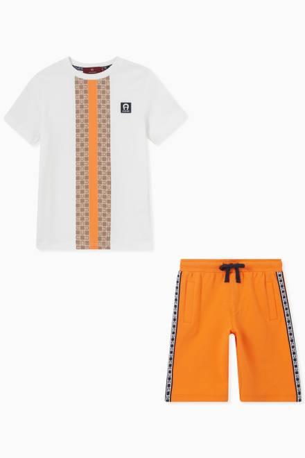 hover state of Logo Stripe T-shirt & Shorts Set in Cotton