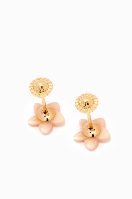 hover state of Floral Mother of Pearl Diamond Earrings in 18kt Yellow Gold