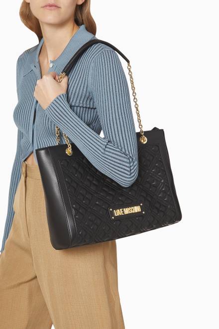 hover state of Logo Shoulder Bag in Quilted Faux Leather