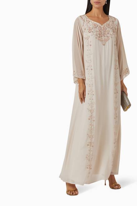 hover state of Embellished Long Sleeve Kaftan in Chiffon