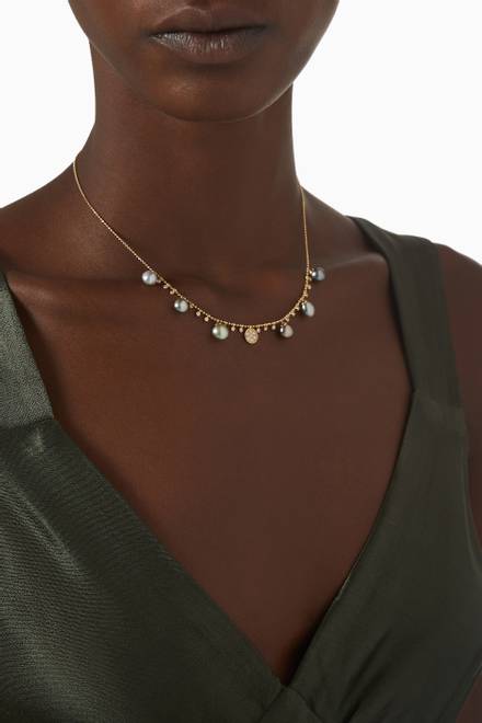hover state of Links of Love Pearl Diamond Necklace in 18kt Yellow Gold