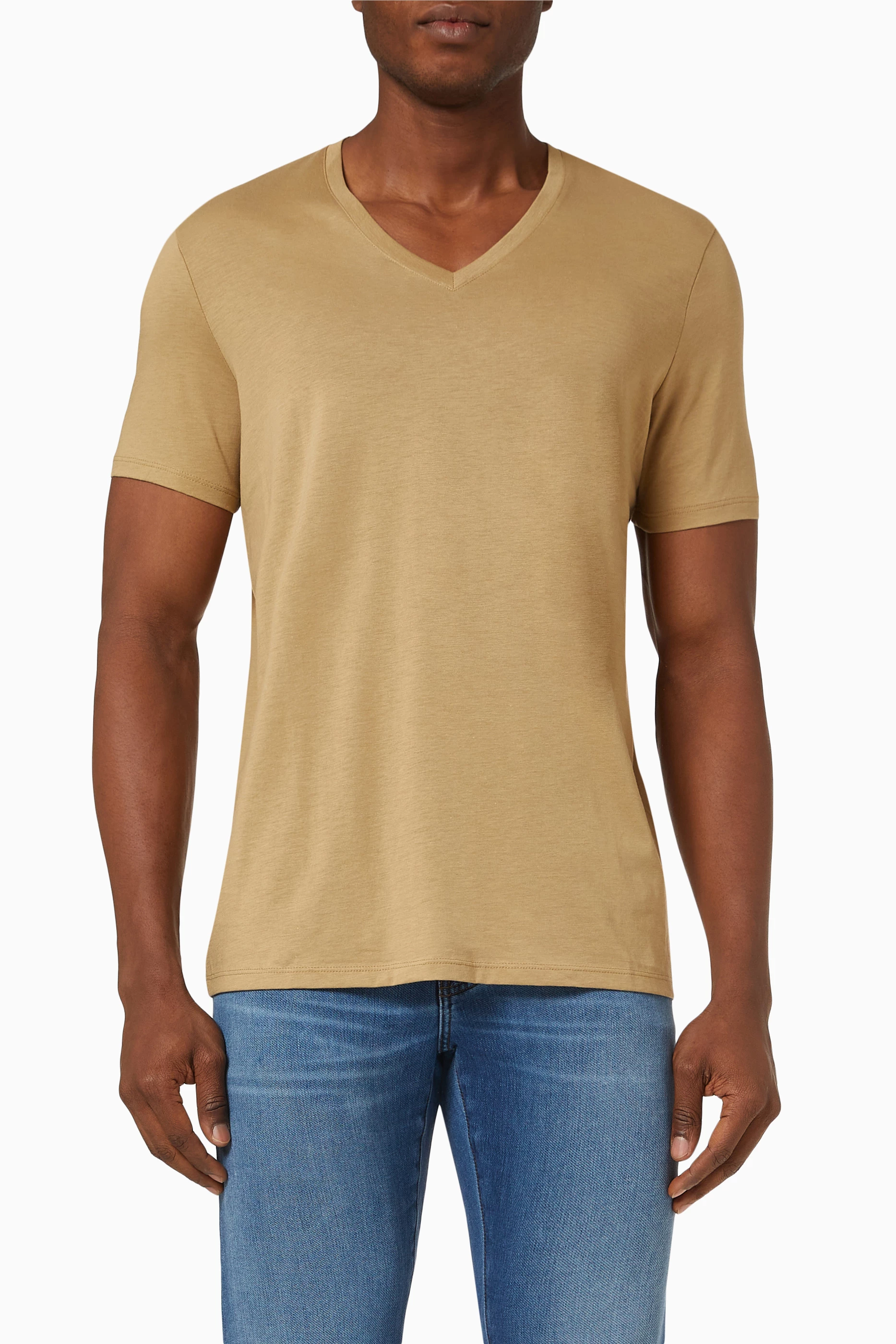 Shop Armani Exchange Neutral V-neck T-shirt in Pima Cotton for MEN | Ounass  Qatar