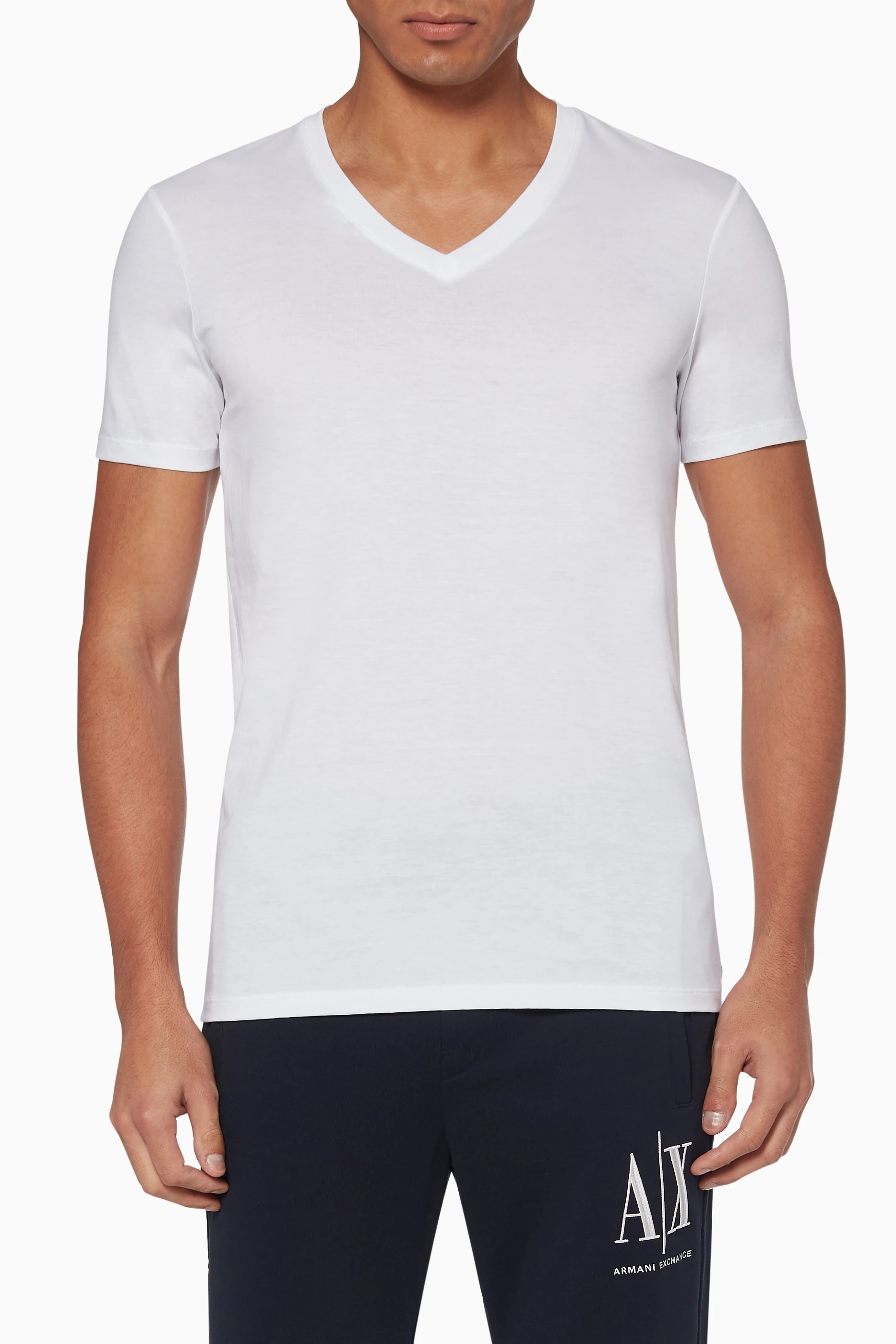 Shop Armani Exchange White Pima Cotton V-Neck T-Shirt for MEN | Ounass  Saudi Arabia