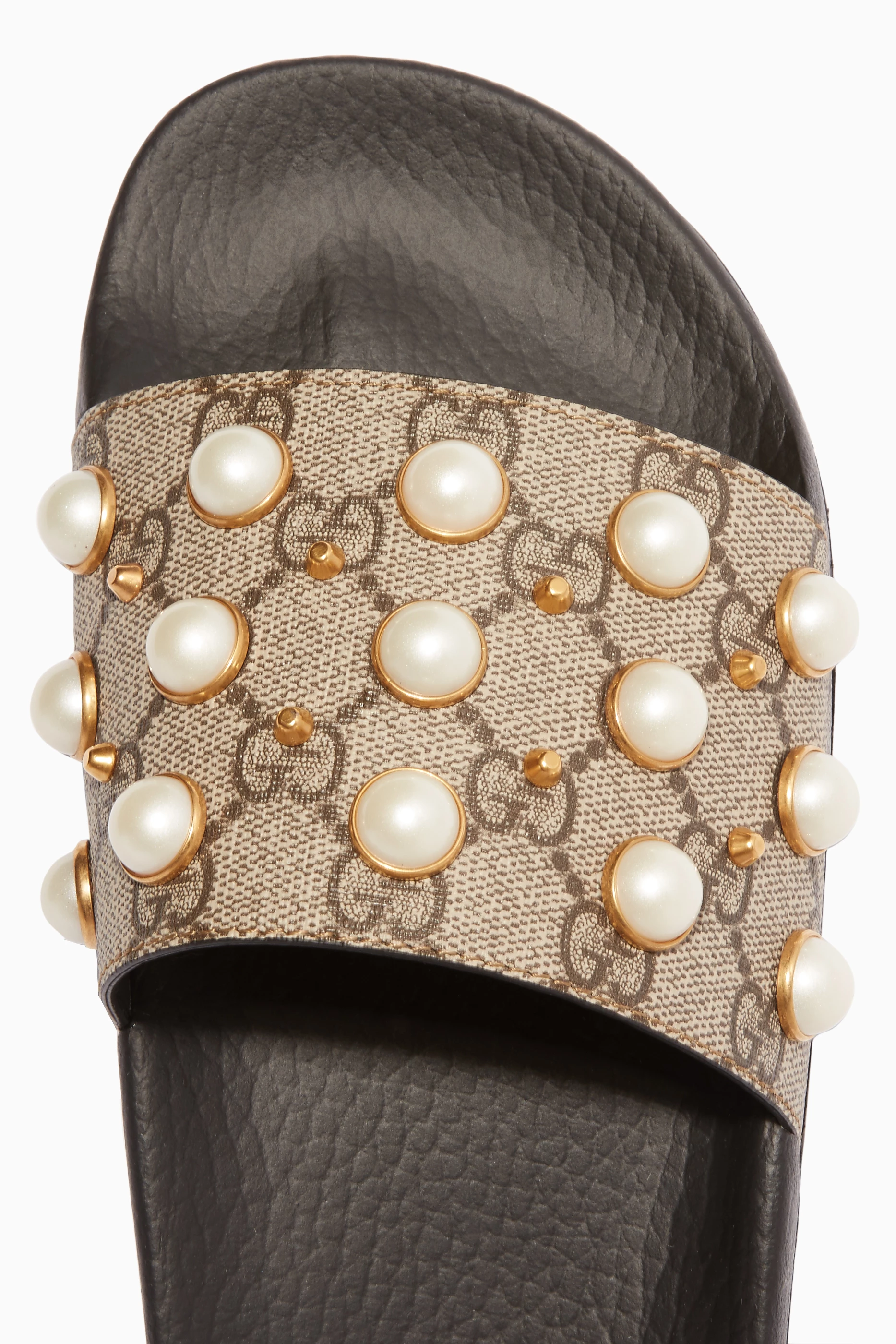 Shop Gucci Neutral Beige GG Supreme Pearl Slides for WOMEN | Ounass Saudi  Arabia