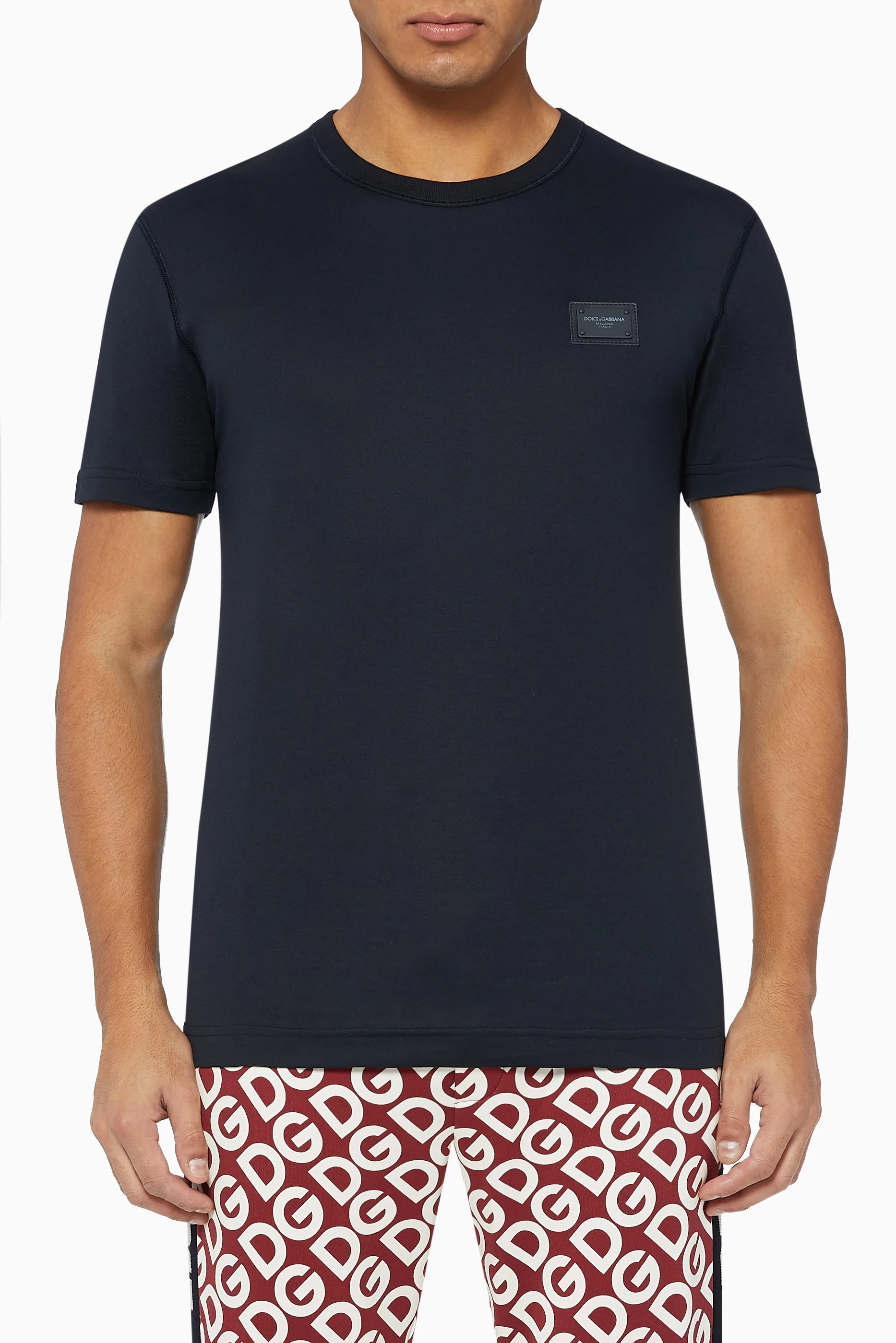 Shop Dolce & Gabbana Blue Logo Plaque Jersey T-Shirt for MEN | Ounass Saudi  Arabia