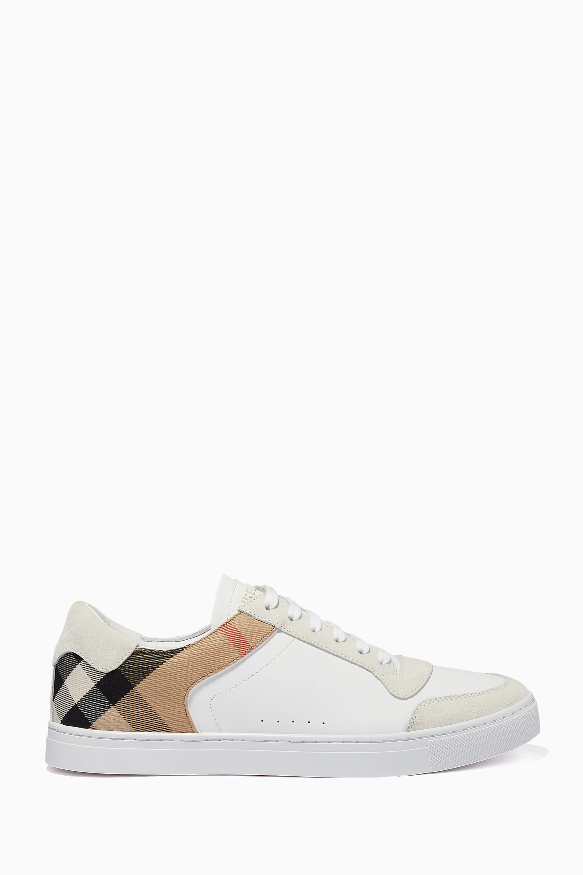 Shop Burberry White Sneakers in Leather, Suede & House Check Cotton for MEN  | Ounass Saudi Arabia