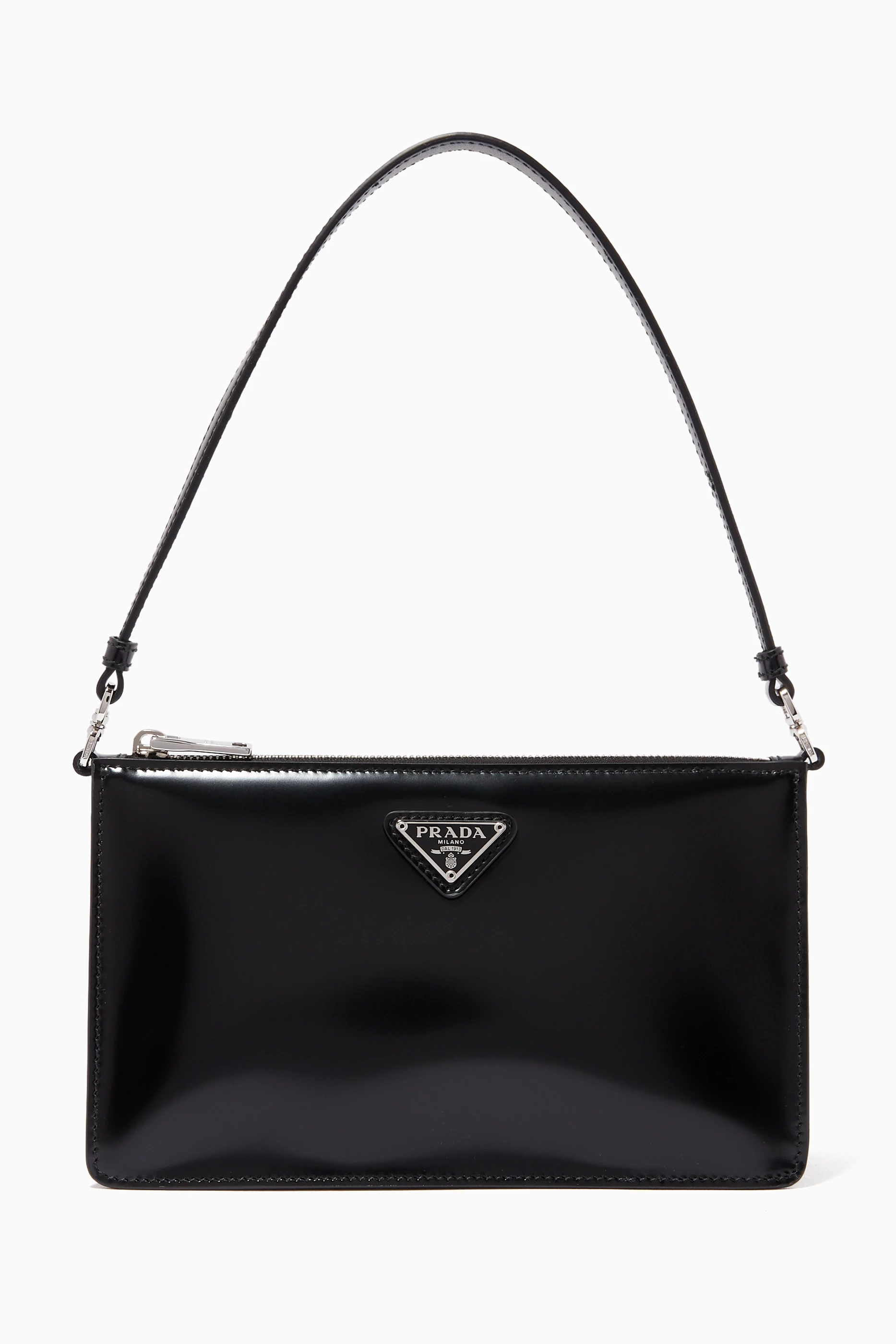 Shop Prada Black Triangle Logo Mini Bag in Brushed Leather for WOMEN |  Ounass Saudi Arabia