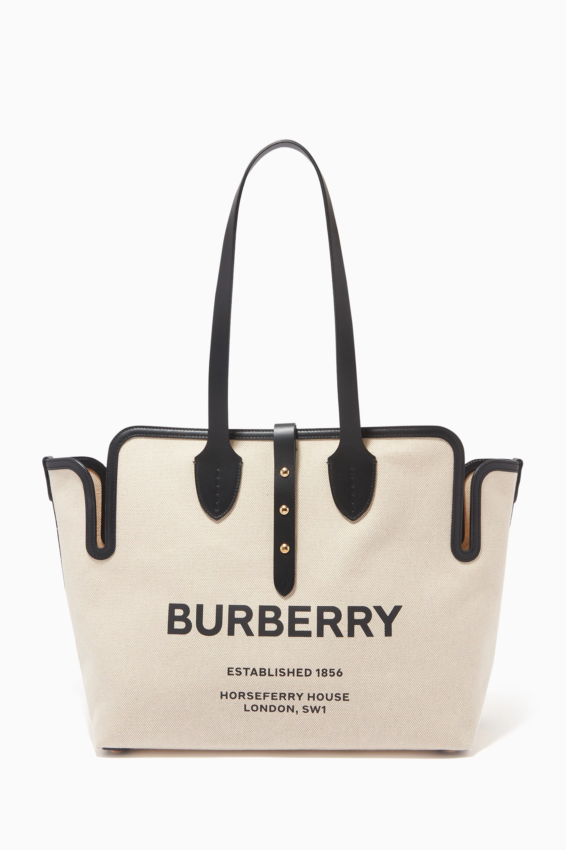 Shop Burberry Black Horseferry Tote Bag in Cotton Canvas and Leather for  WOMEN | Ounass Saudi Arabia
