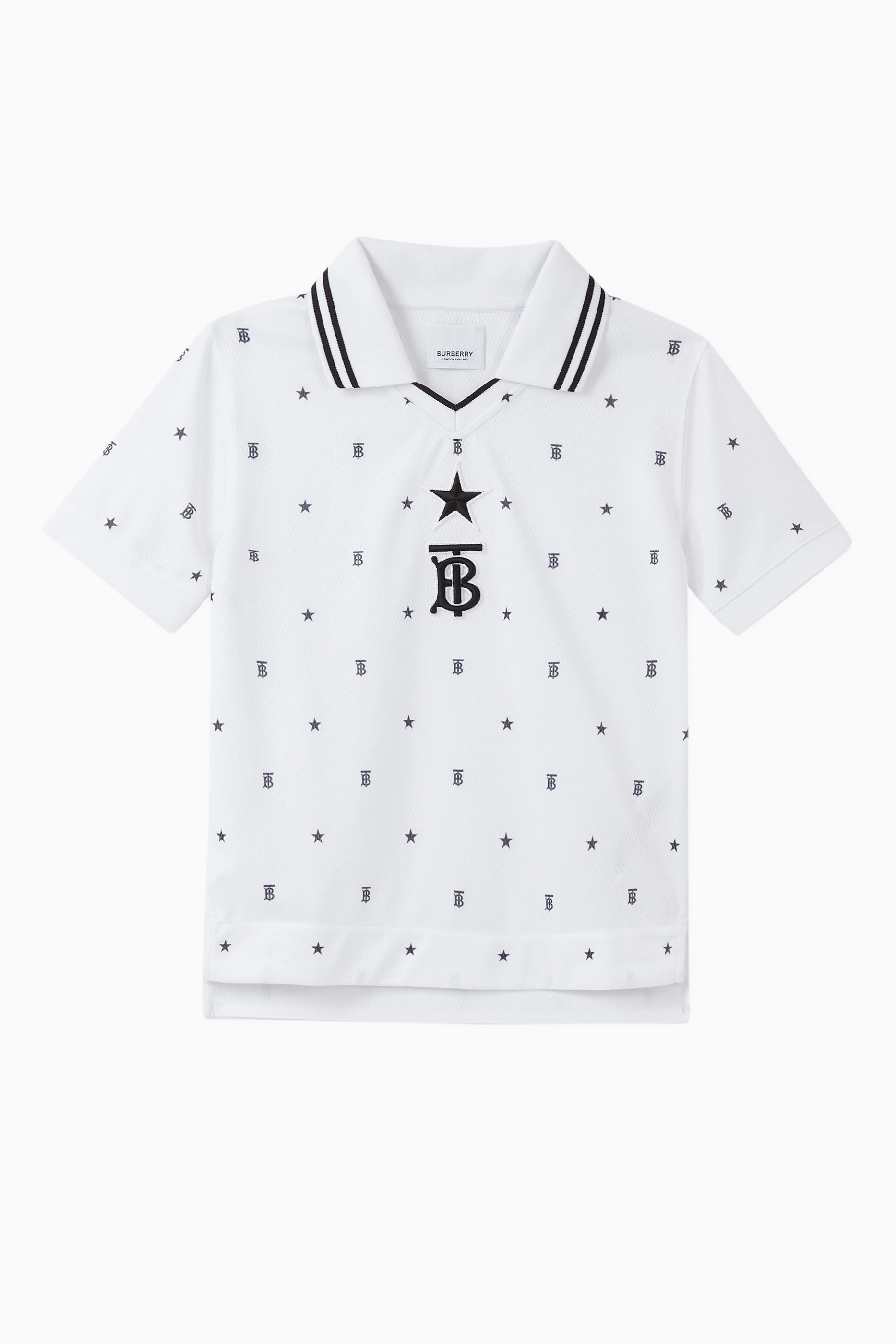 Shop Burberry White Star & Monogram Motif Jersey Mesh Polo Shirt for KIDS |  Ounass Saudi Arabia