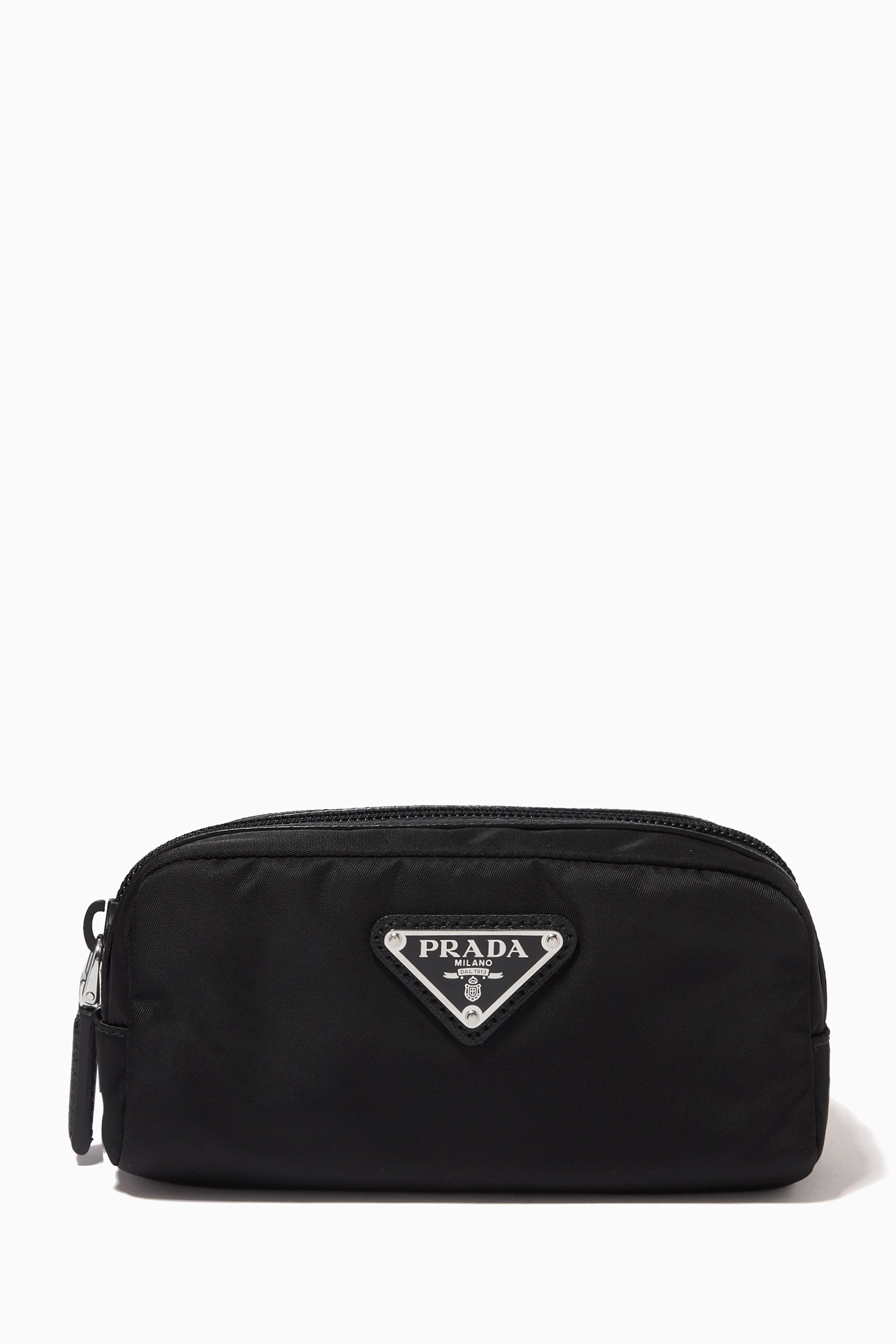 Shop Prada Black Triangle Logo Wash Bag in Re-Nylon & Saffiano Leather for  MEN | Ounass Saudi Arabia