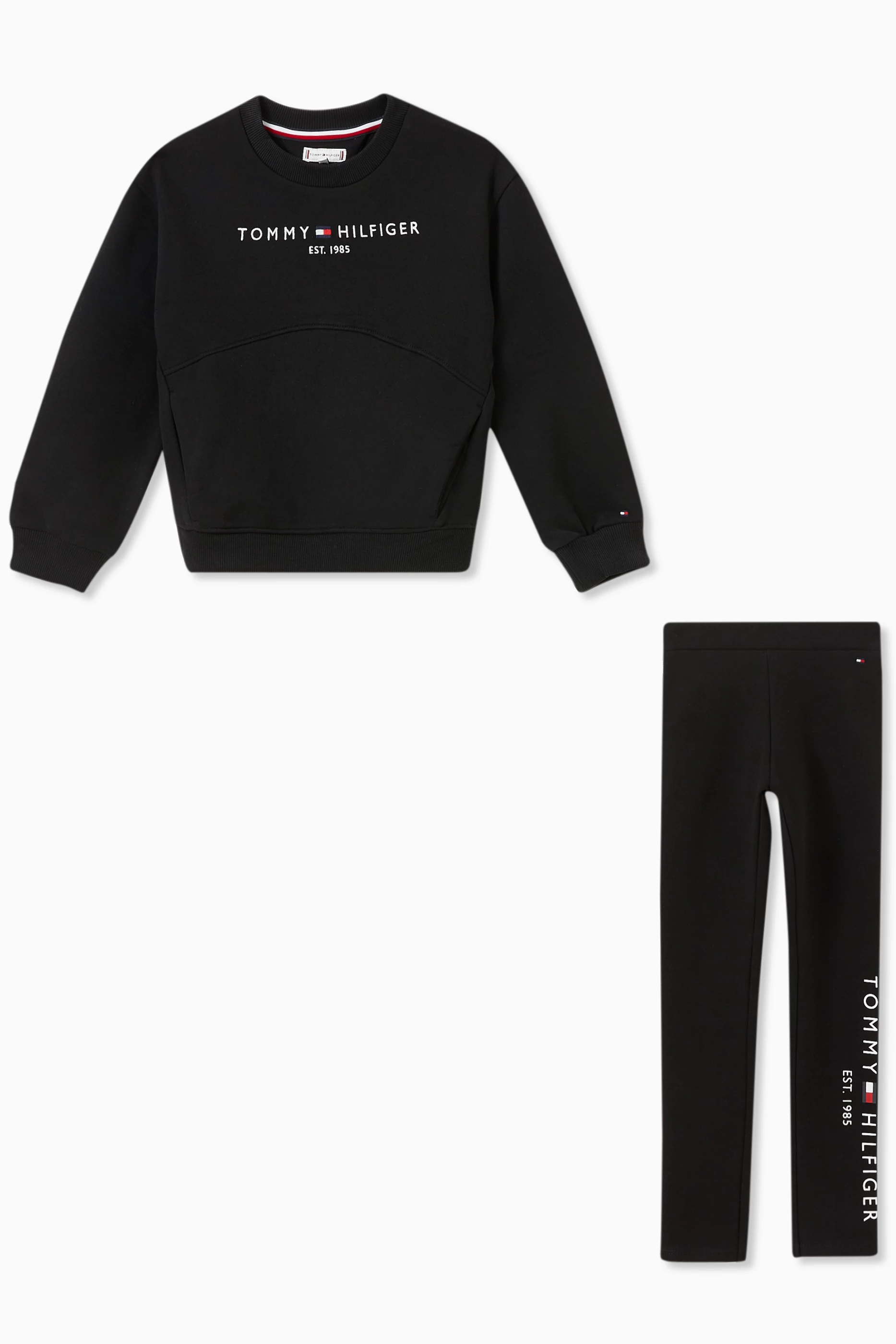 Shop Tommy Black Essential Sweatshirt And Leggings Set in Organic Blend for KIDS | Ounass Saudi Arabia