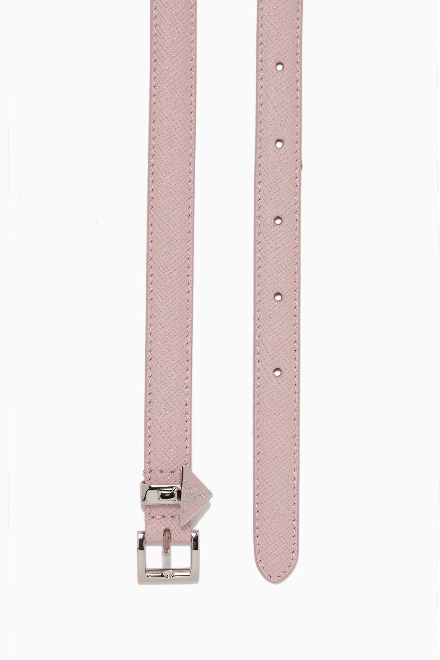 Shop Prada Pink Triangle Logo Belt in Saffiano Leather for WOMEN | Ounass  Saudi Arabia