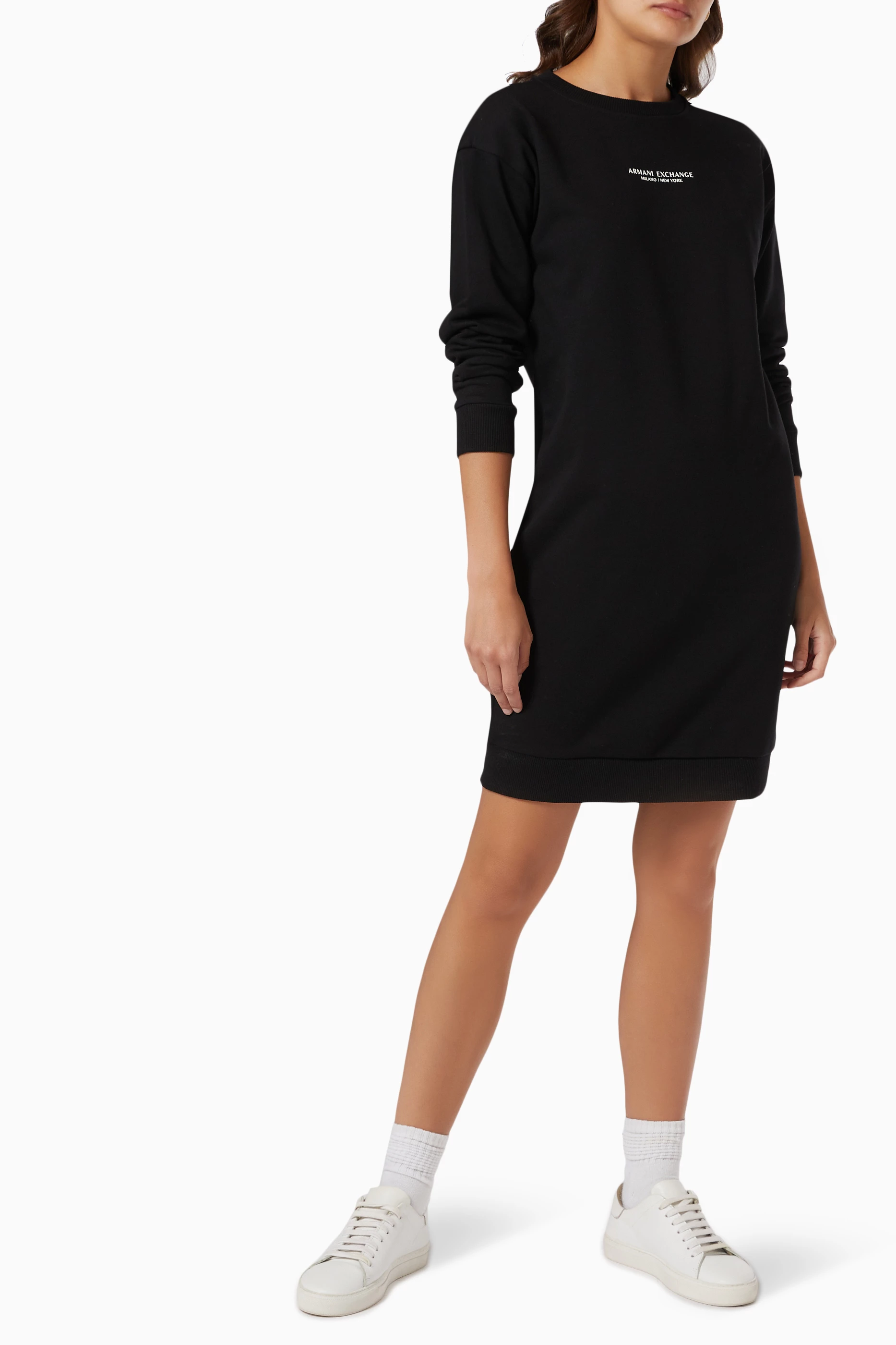 Shop Armani Exchange Black AX Sweatshirt Dress in Jersey for WOMEN | Ounass  Saudi Arabia