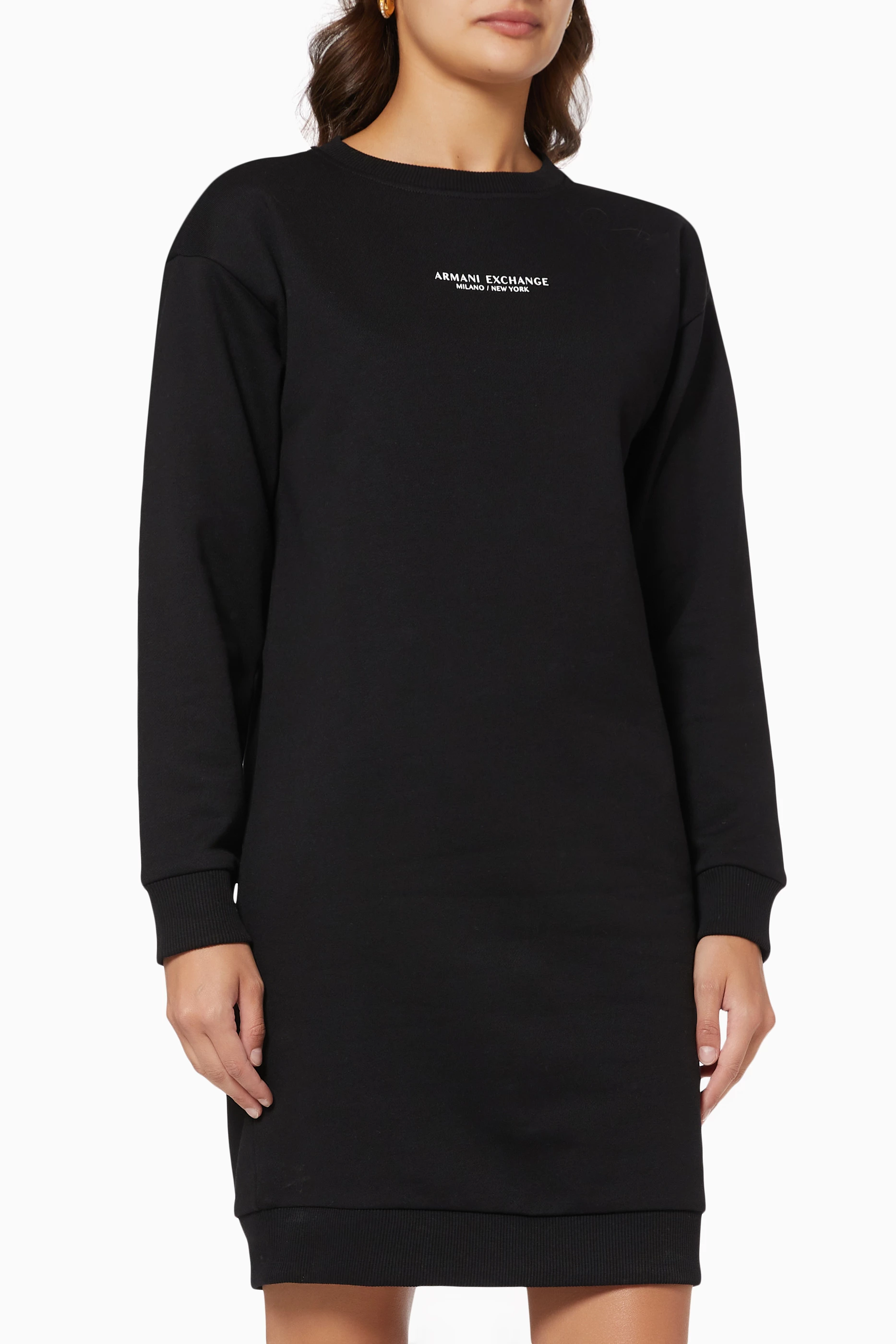 Shop Armani Exchange Black AX Sweatshirt Dress in Jersey for WOMEN | Ounass  Saudi Arabia