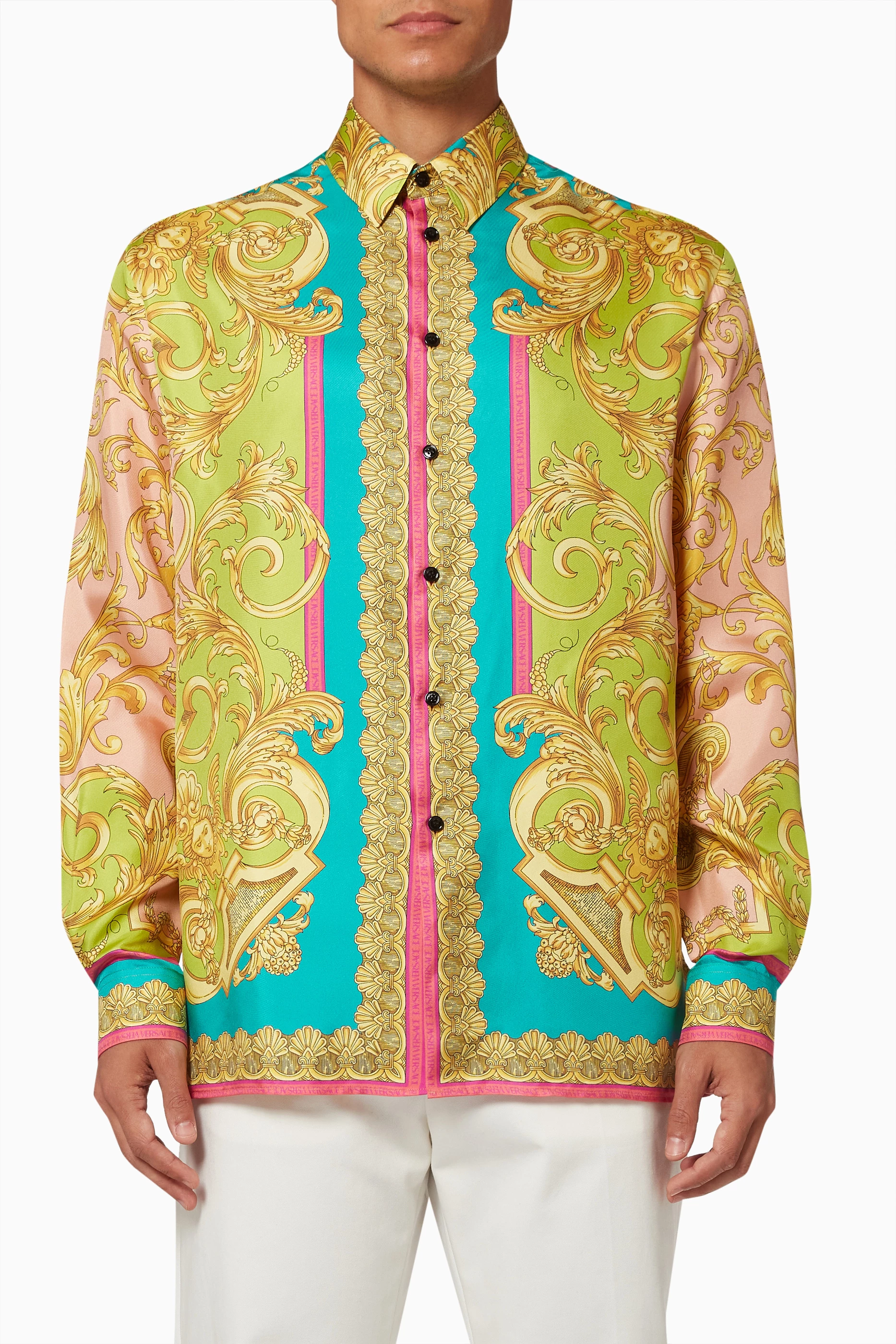 Shop Versace Multicolour Barocco Shirt in Silk Twill for MEN | Ounass Saudi  Arabia