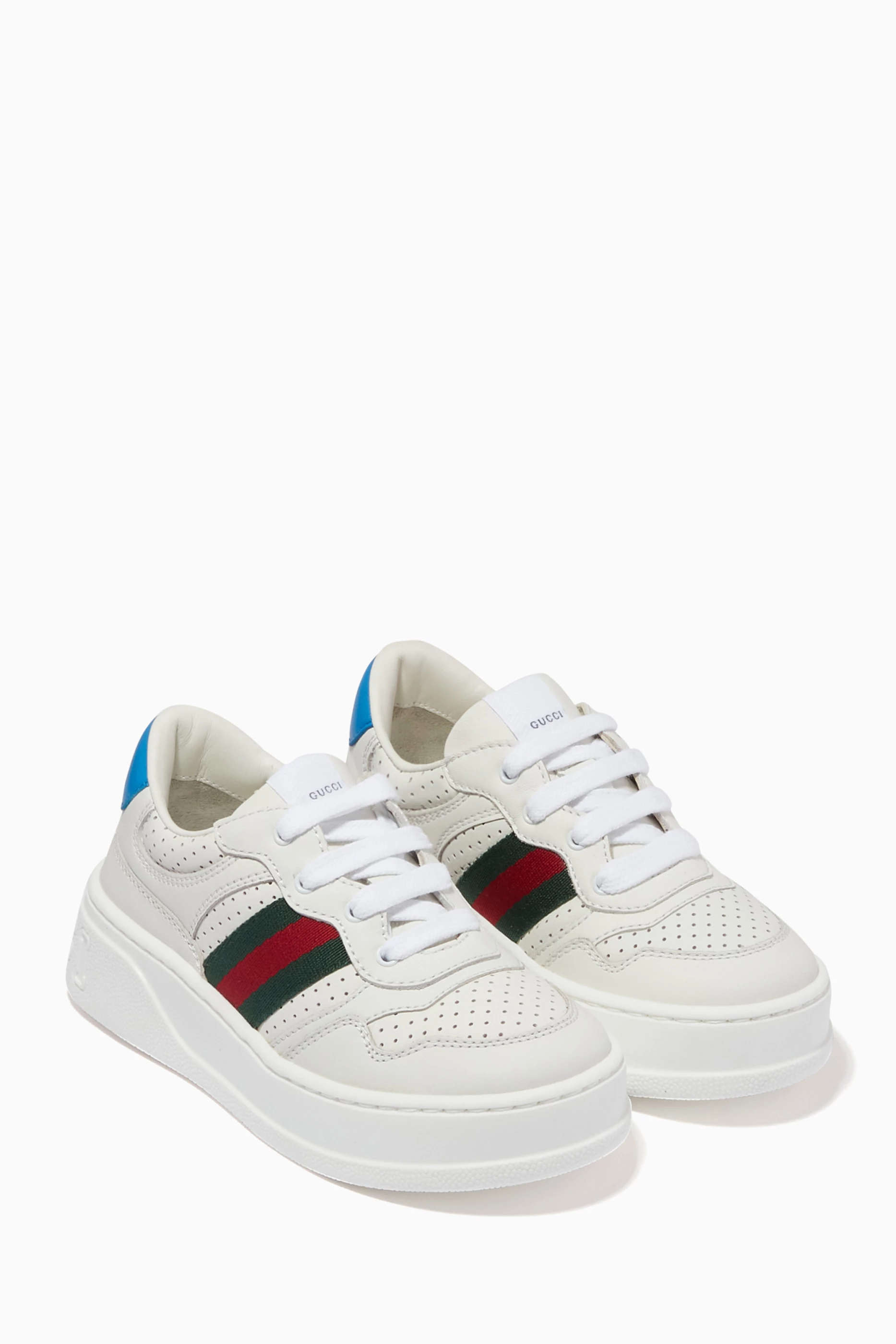 Shop Gucci White Chunky Web Sneakers in Leather for KIDS | Ounass Saudi  Arabia