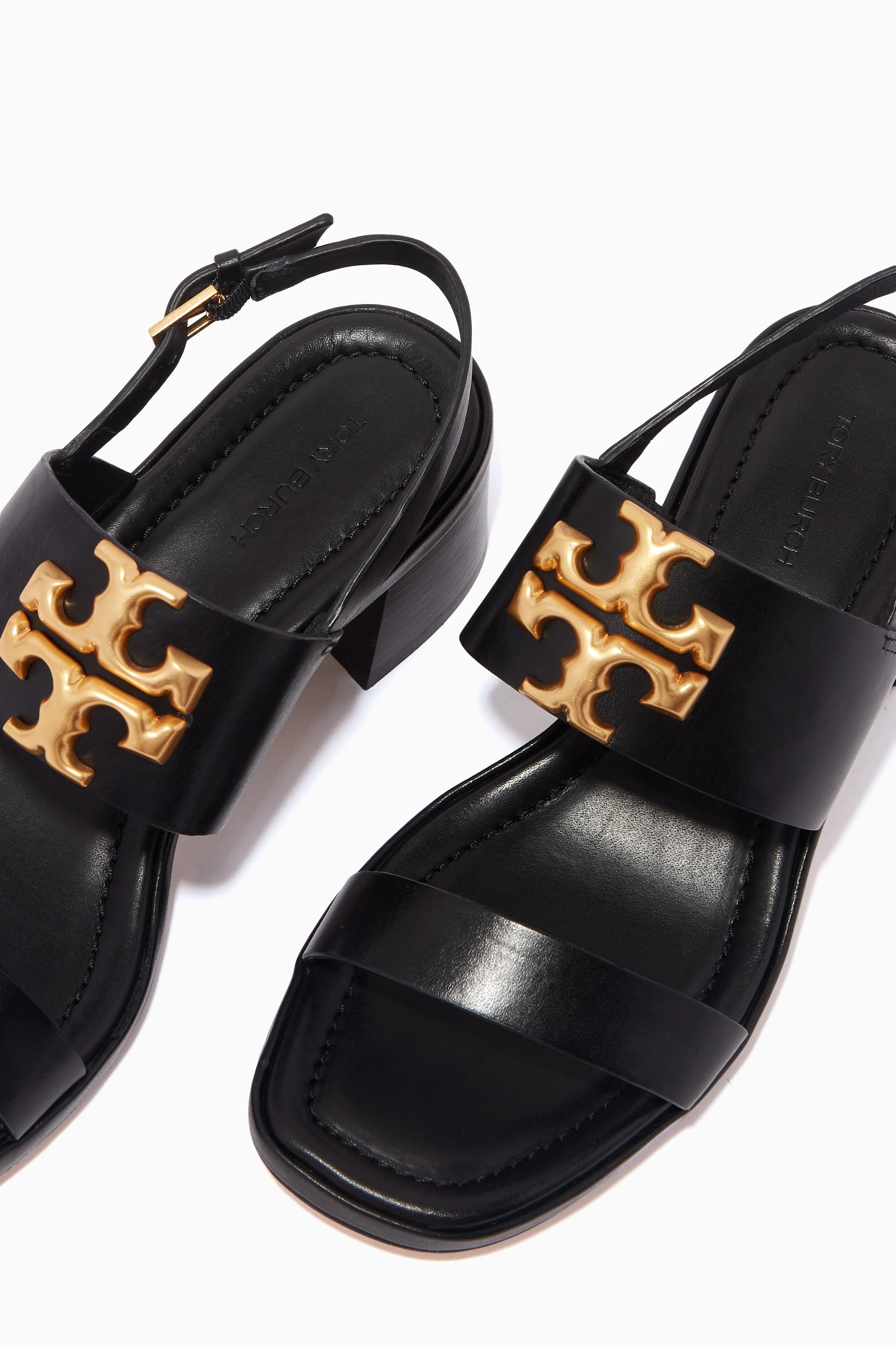 Shop Tory Burch Black Eleanor Block Heel Sandals in Leather for WOMEN |  Ounass Saudi Arabia