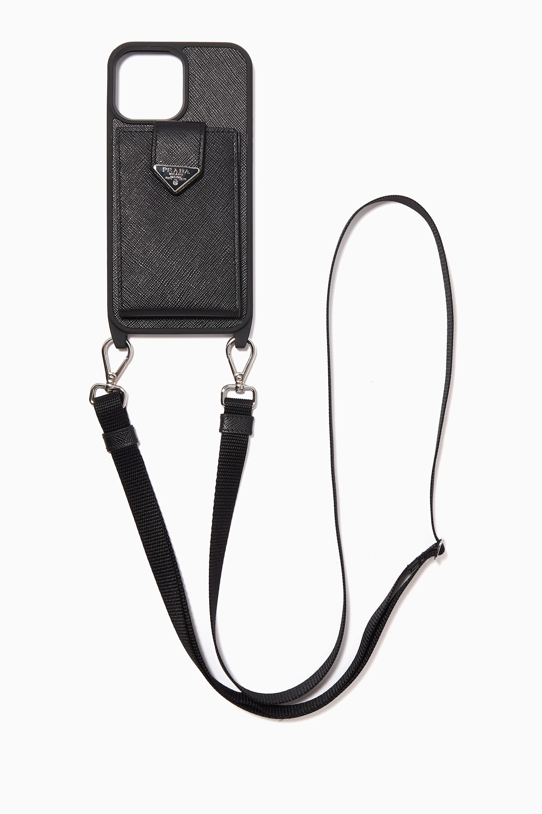 Shop Prada Black Triangle Logo iPhone 13 Pro Max Case in Saffiano Leather  for MEN | Ounass Saudi Arabia