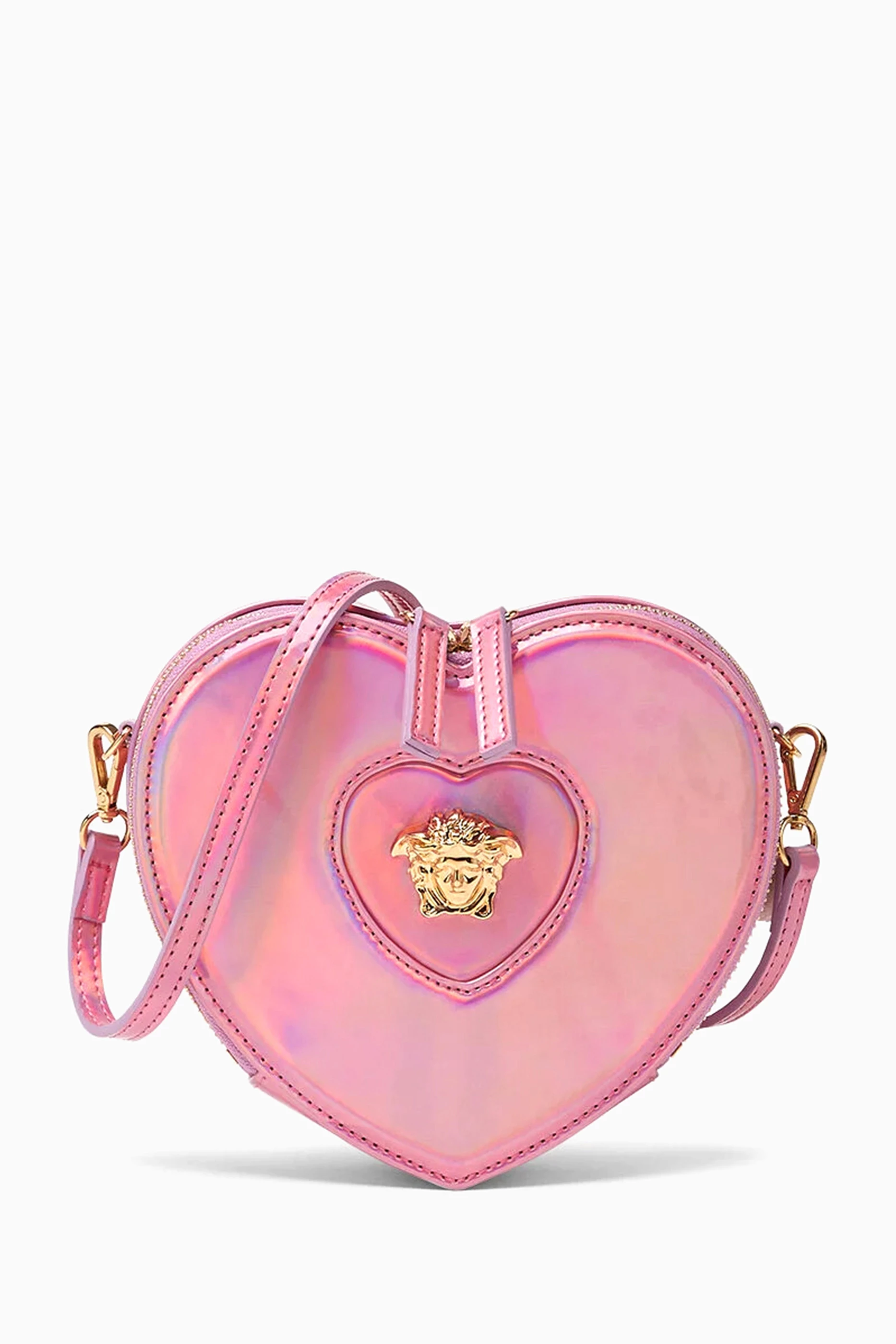 Shop Versace Pink Heart La Medusa Crossbody Bag in Faux Leather for KIDS |  Ounass Saudi Arabia
