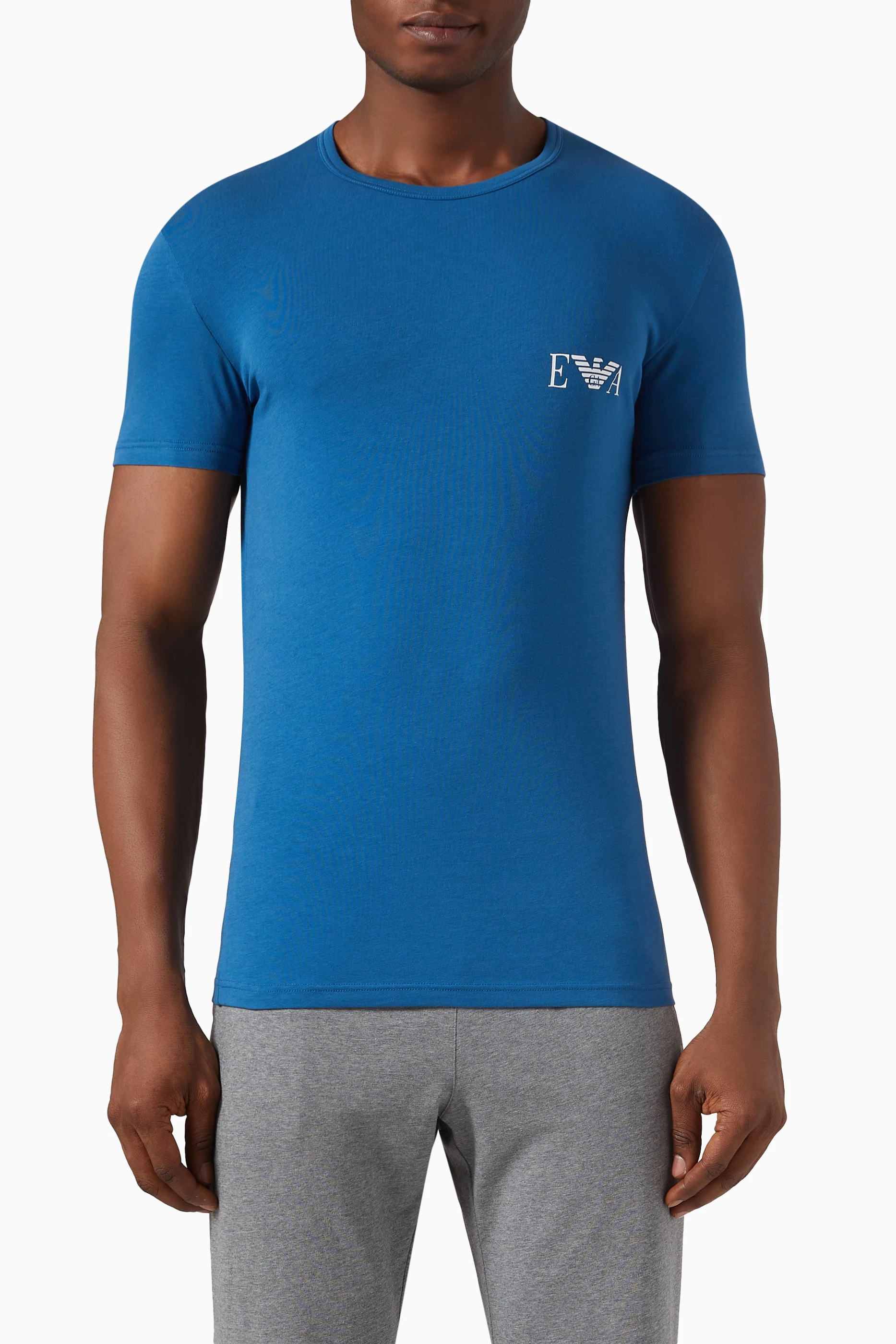 Shop Emporio Armani Blue T49 Loungewear T-shirts in Cotton, Set of 2 for  MEN | Ounass Qatar