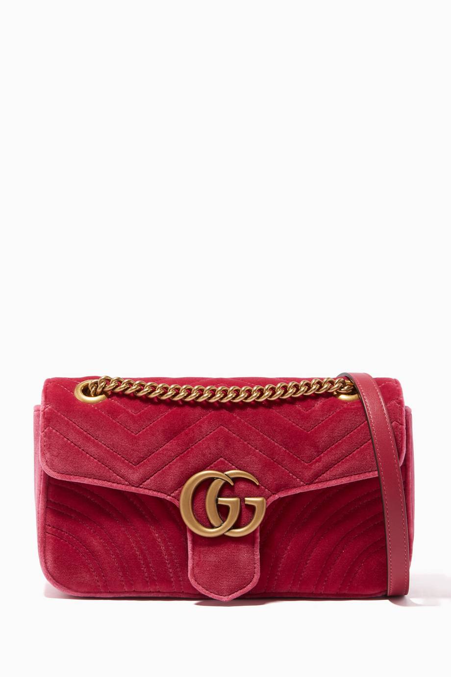 Shop Luxury Gucci Pink Small GG Marmont Velvet Shoulder Bag | Ounass Kuwait