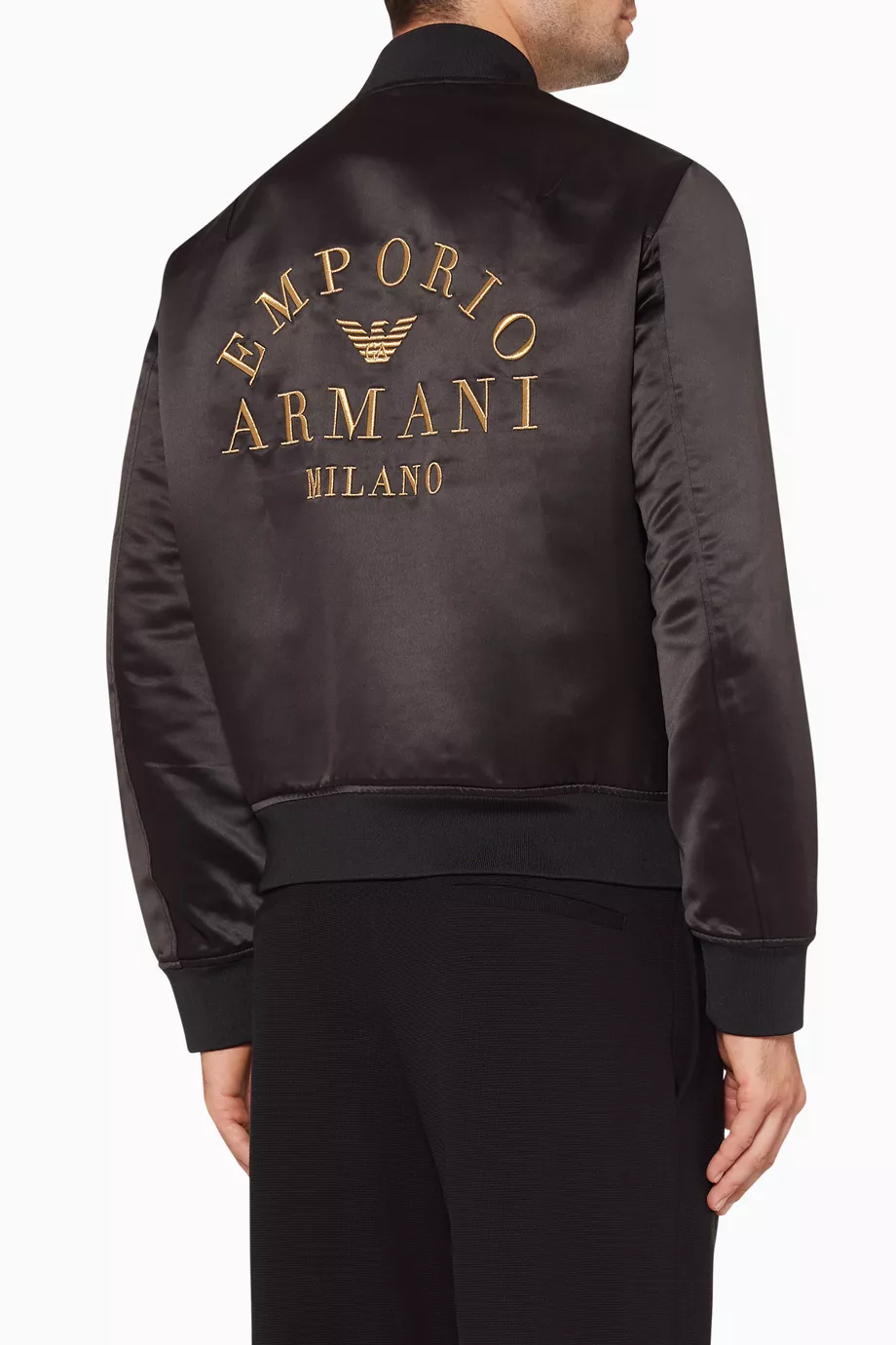Shop Emporio Armani Black EA Milano Logo Print Bomber Jacket for MEN |  Ounass Saudi Arabia