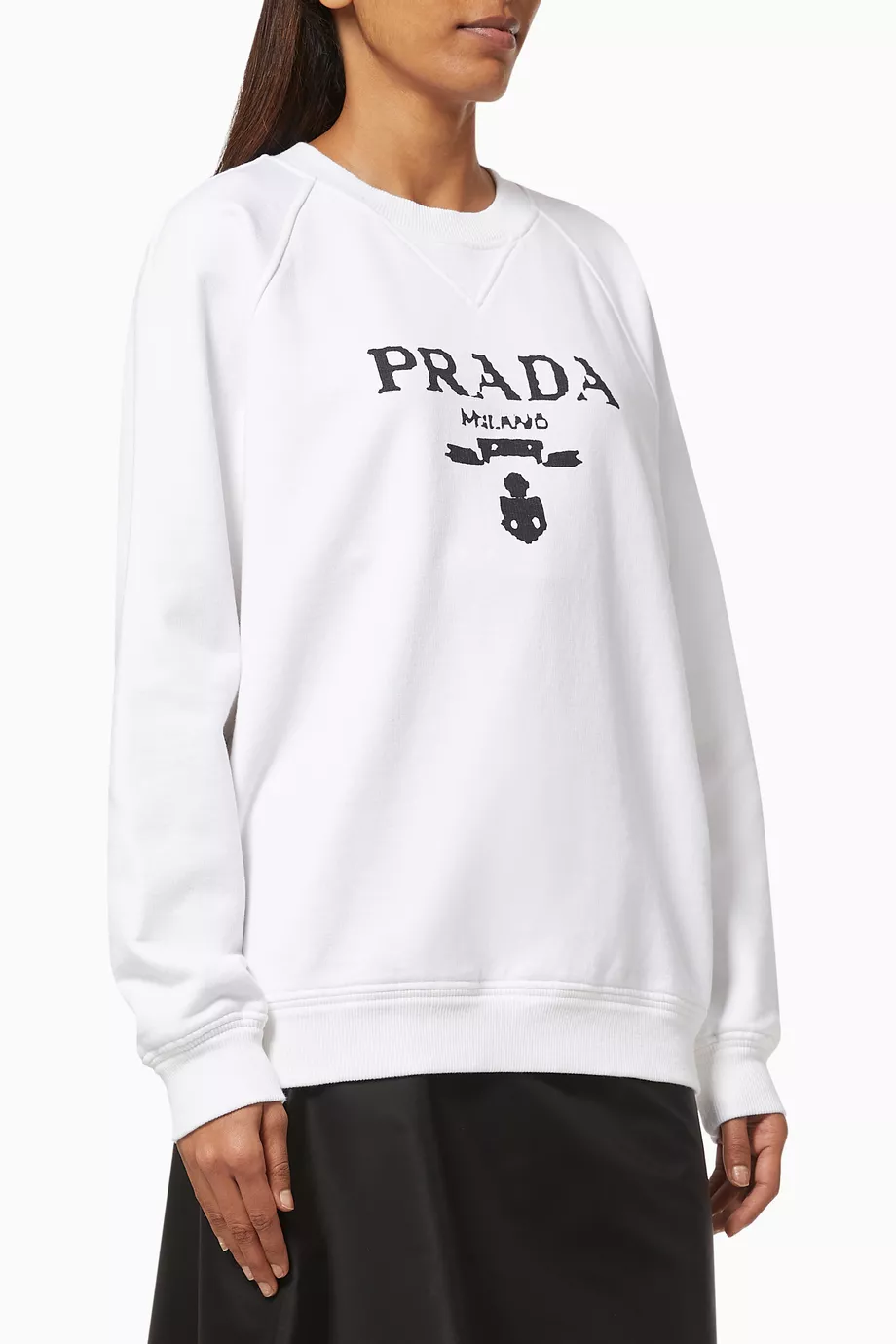 Shop Prada White Logo Print Oversized Sweatshirt in Cotton Jersey for WOMEN  | Ounass Saudi Arabia